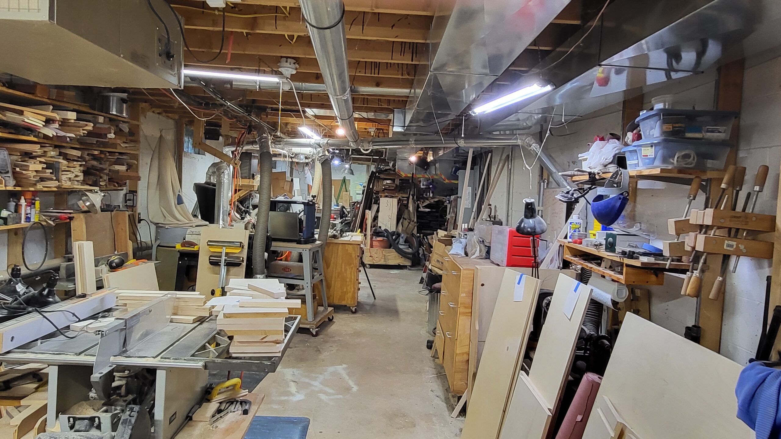 Looking down the workshop