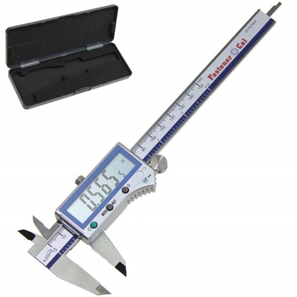 iGaging Fastener Cal digital calipers with LCD display and protective storage case.