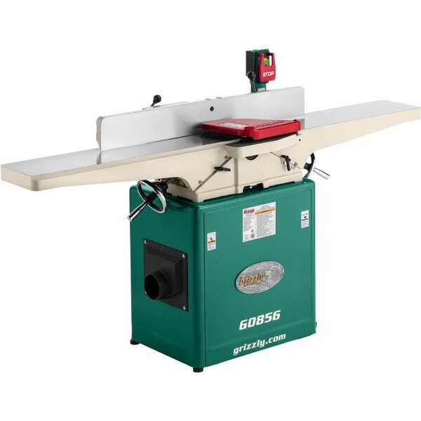 Grizzly G0856 8-inch helical head jointer with long infeed and outfeed tables.